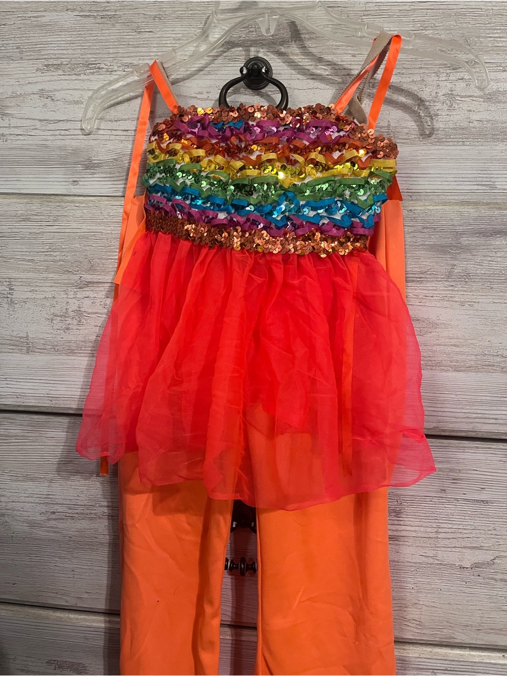 Girls Rainbow Sequin Tutu Costume Dress with Orange Leggings